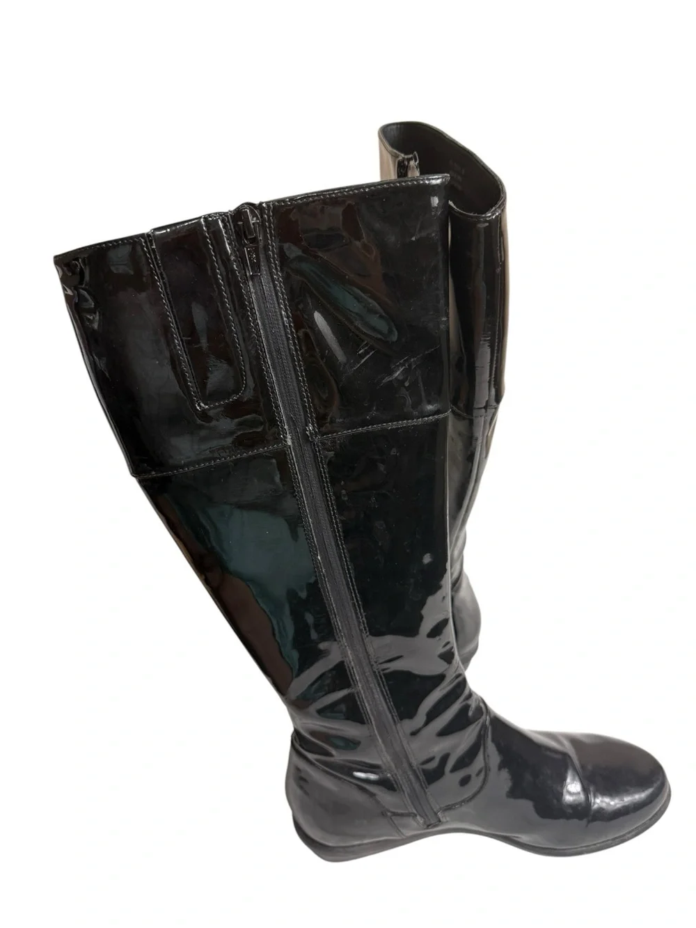 Cole Haan Black Patent Knee Boots with Buckle Accent size 6